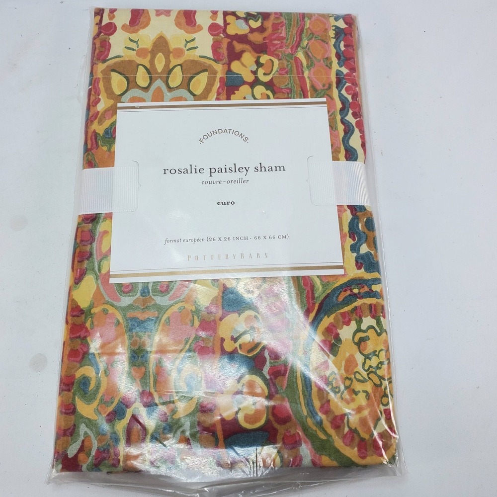 Pottery Barn Rosalie Paisley Euro Sham Multicolor 26x26 Cotton Boho Bedding NEW